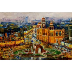 Farheen Kanwal, Symphony and City 2, 24 x 36 Inches, Oil on Canvas, Cityscape Painting, AC-FRKW-002
